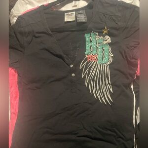 Harley Davidson Black Cotton T-Shirt with rhinestone accent